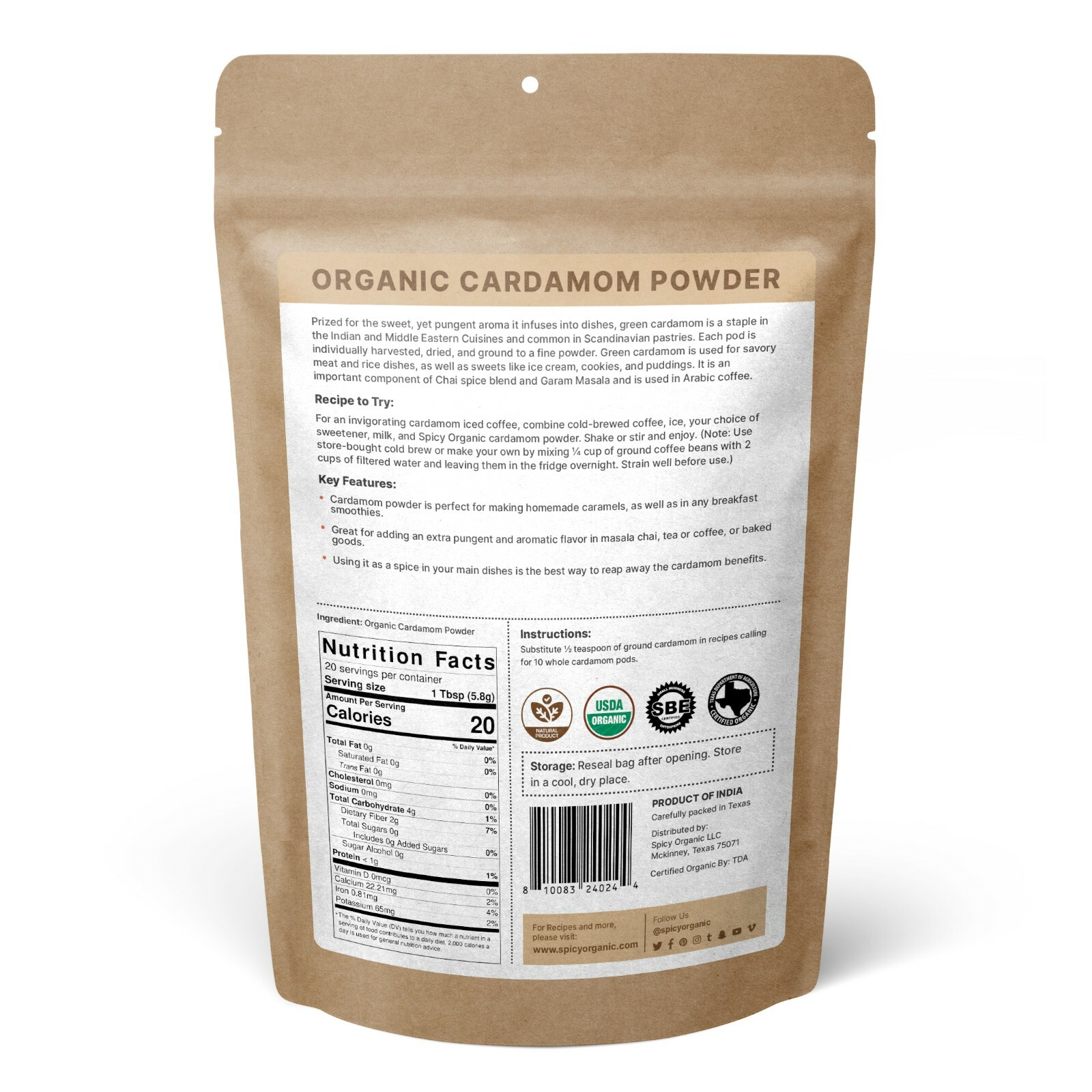 Organic Ground Cardamom Powder - Pure Green Cardamom Spice - 4OZ gallery