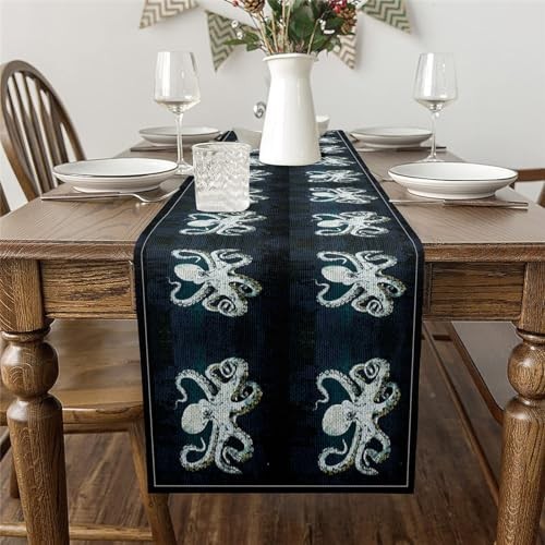 Gray Blue Octopus Table Runner Tentacles Bedding Seasonal Set Ocean 13" x 91" gallery