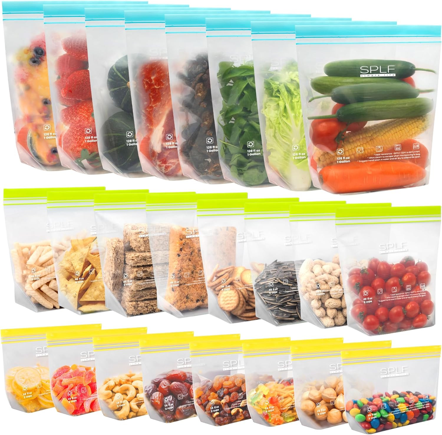 24 Pack Reusable Food Storage Bags Dishwasher Microwave Safe, BPA Free Reusable gallery