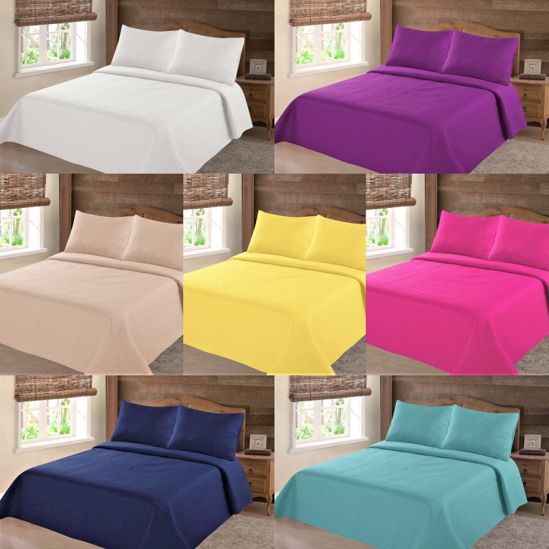 NEW 2/3PC NENA BED BEDSPREAD QUILT SET COVERLET SOLID STIPPLING STITCHE MODERN gallery