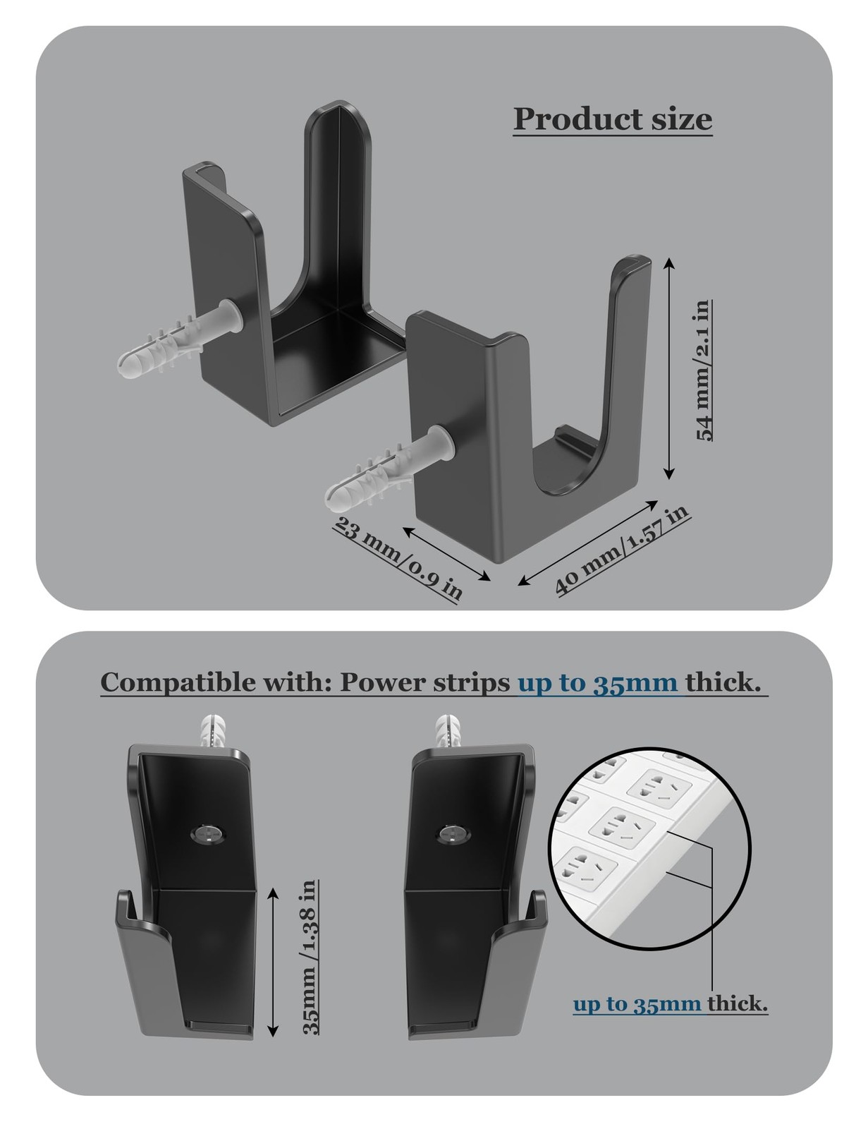 Power Strip Holder, 2 Set Power Strip Wall Mount, Punch Socket Holder Fit for... gallery