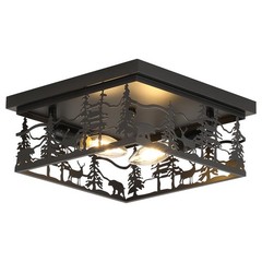 Rustic Industrial Flush Mount Ceiling Light, 11″ Black Metal Cabin Design E12