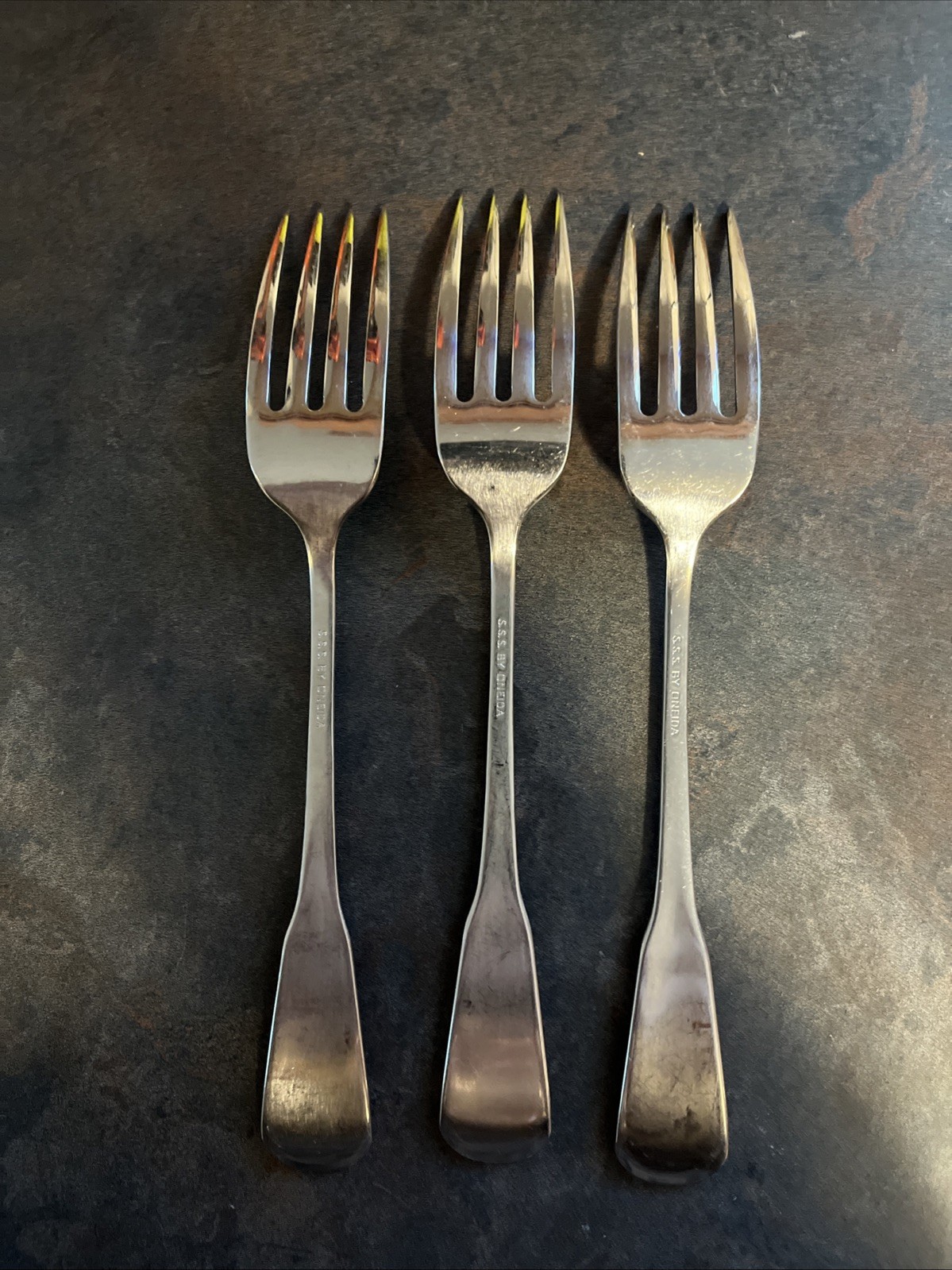 3 Dinner Forks SSS Oneida Minute Man Colonial Boston Satin Stainless Flatware gallery