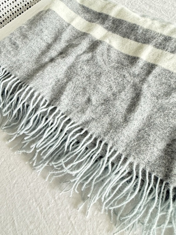 Alicia Adams Alpaca Striped Throw Blanket Pale Blue Gray Cream Alpaca Wool Blend gallery
