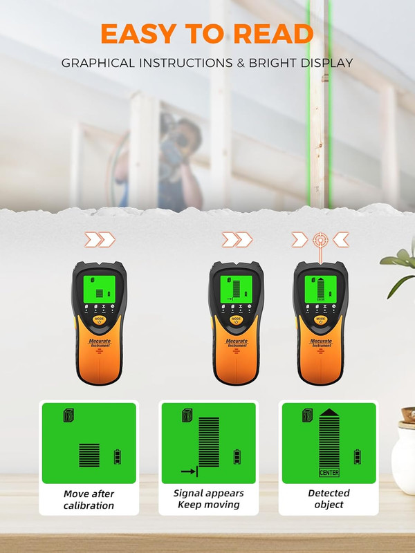 Stud Finder Wall Scanner Sensor - 5 in 1 Electronic Stud with LCD Display & Audi gallery