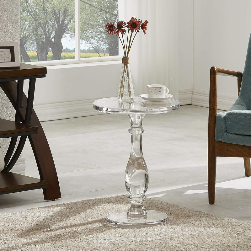 Modern Acrylic End Table - Clear Round Top Nightstand for Living Room & Bedroom gallery