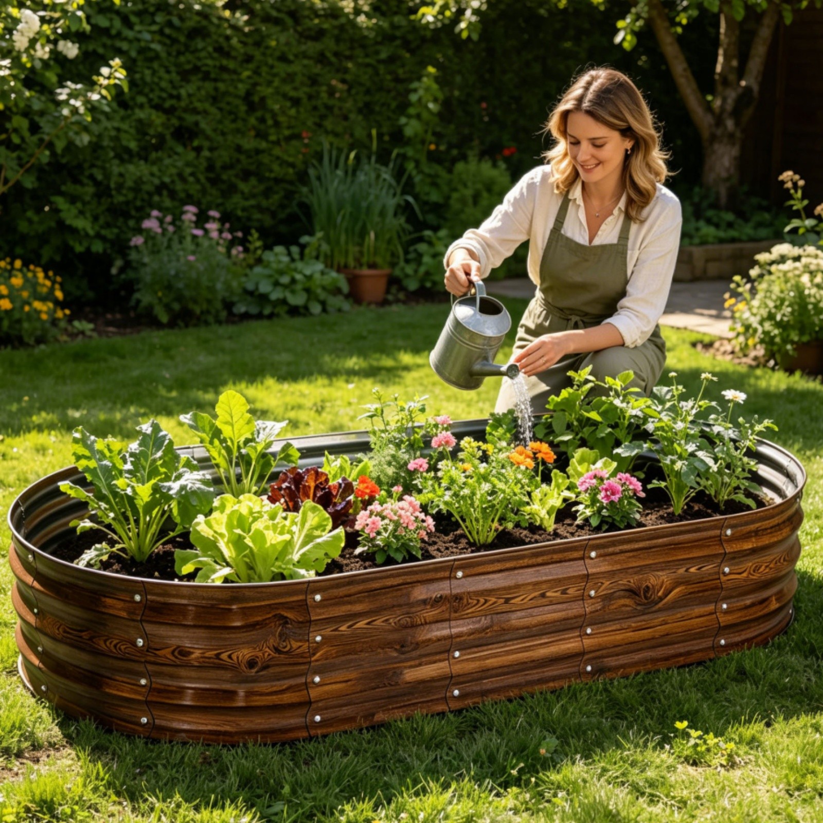 2 Pack Galvanized Raised Garden Bed Outdoor Oval Planter Box 6x3x1ft Brown Color gallery
