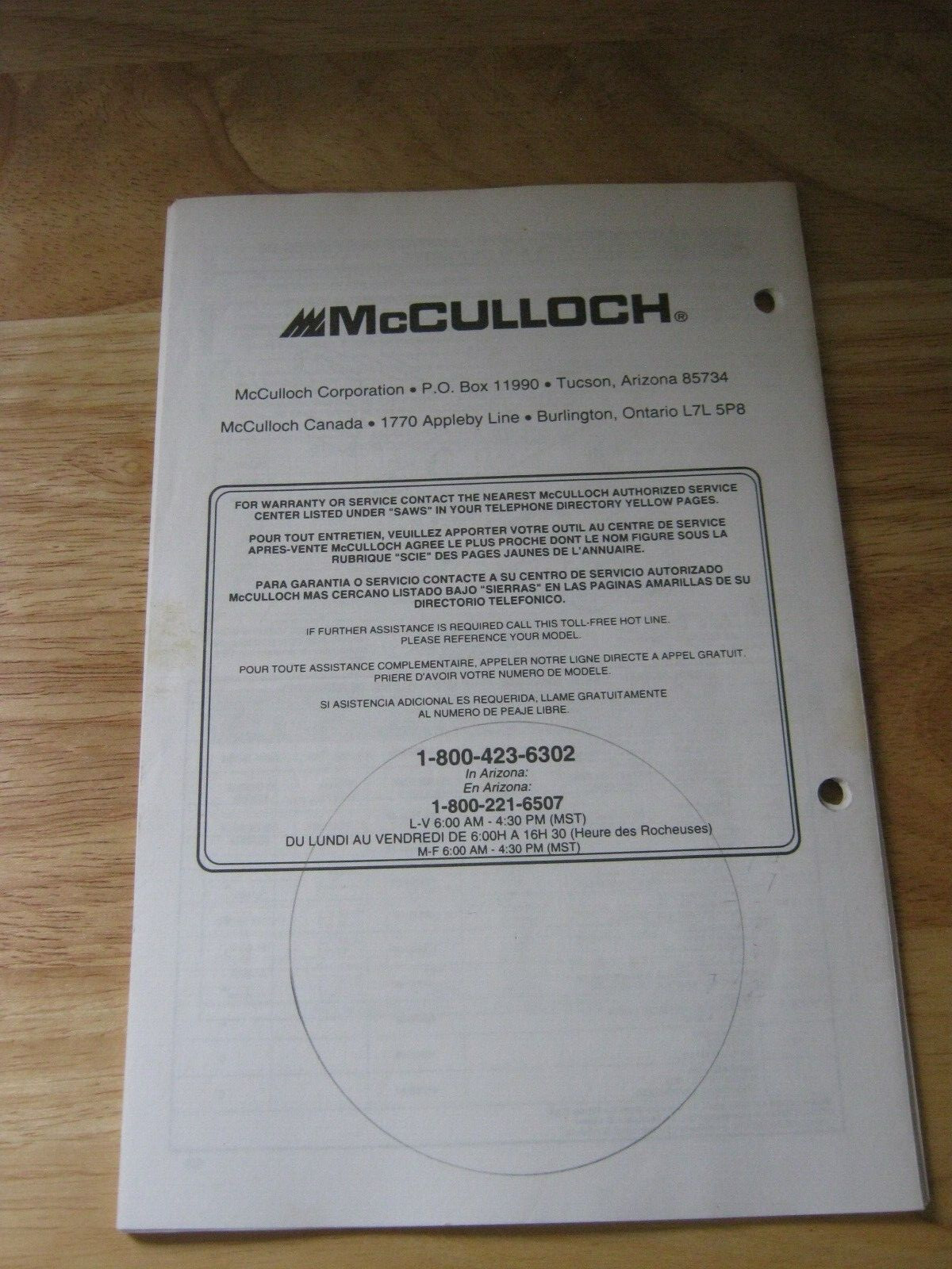 McCulloch Electric Chain Saw User's Manual & Parts List Several Models gallery