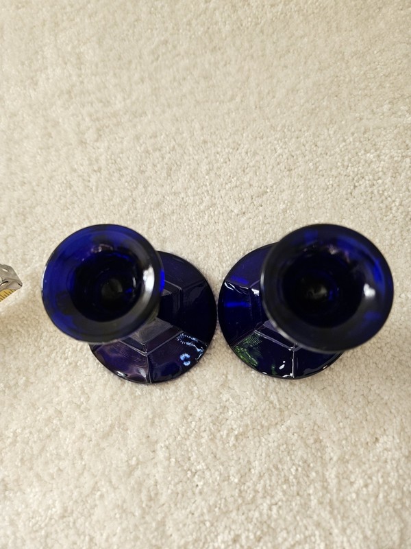 Cobalt Blue Glass Candlesticks One Pair gallery