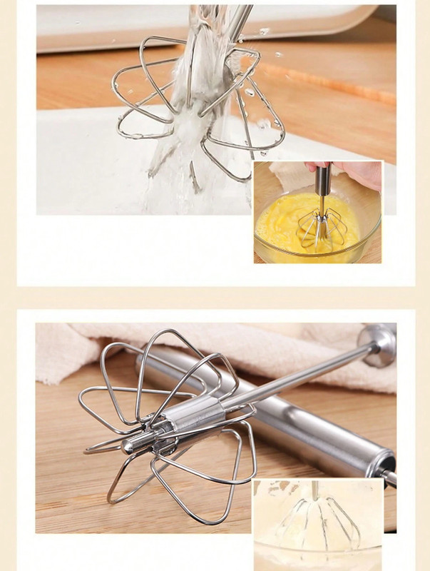 1pc Stainless Steel Semi-Automatic Rotary Egg Beater & Separator, Kitchen Tool gallery