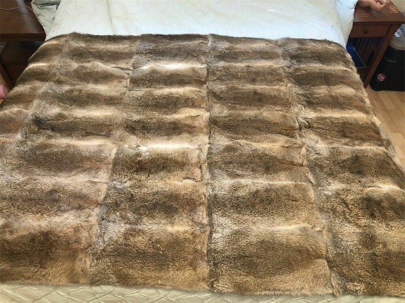 Natural Real Rabbit Fur Throw Soft Bedspread Blanket Luxury Whole Fur 4.6x5.2ft gallery
