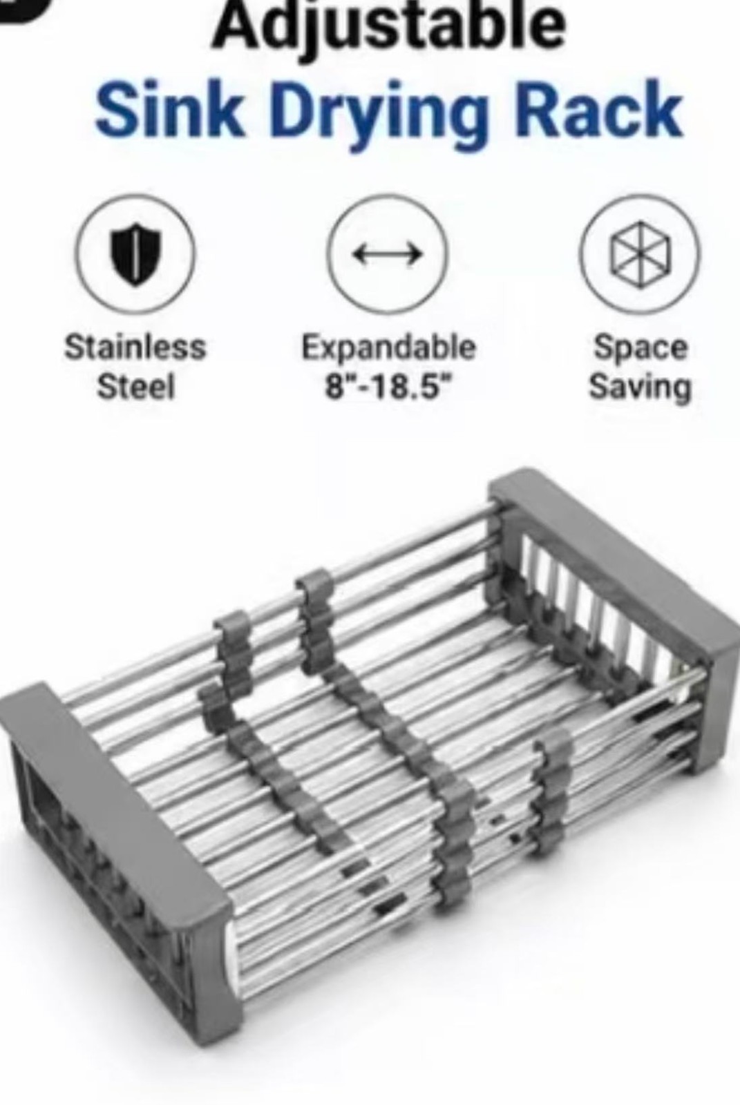 Adjustable Stainless Steel Sink Dish Drying Rack Expandable 8-18.5” Kitchen gallery