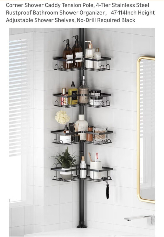 Corner Shower Caddy Tension Pole - 4-Tier Shower Corner Shelf for Bathtub gallery