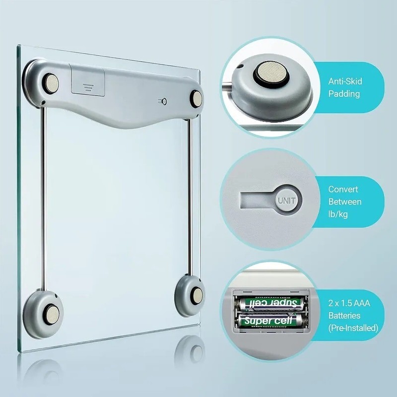 Bathroom Scale Weight Digital Large LCD Backlight Display Tempered Glass 400 lbs gallery