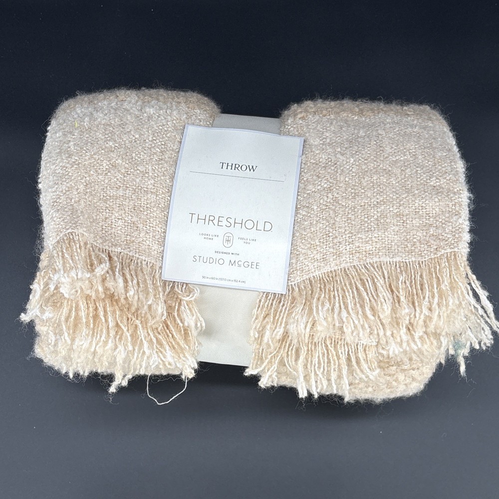 Threshold Studio McGee Target Woven Boucle Throw Blanket Cream Beige 50” X 60”