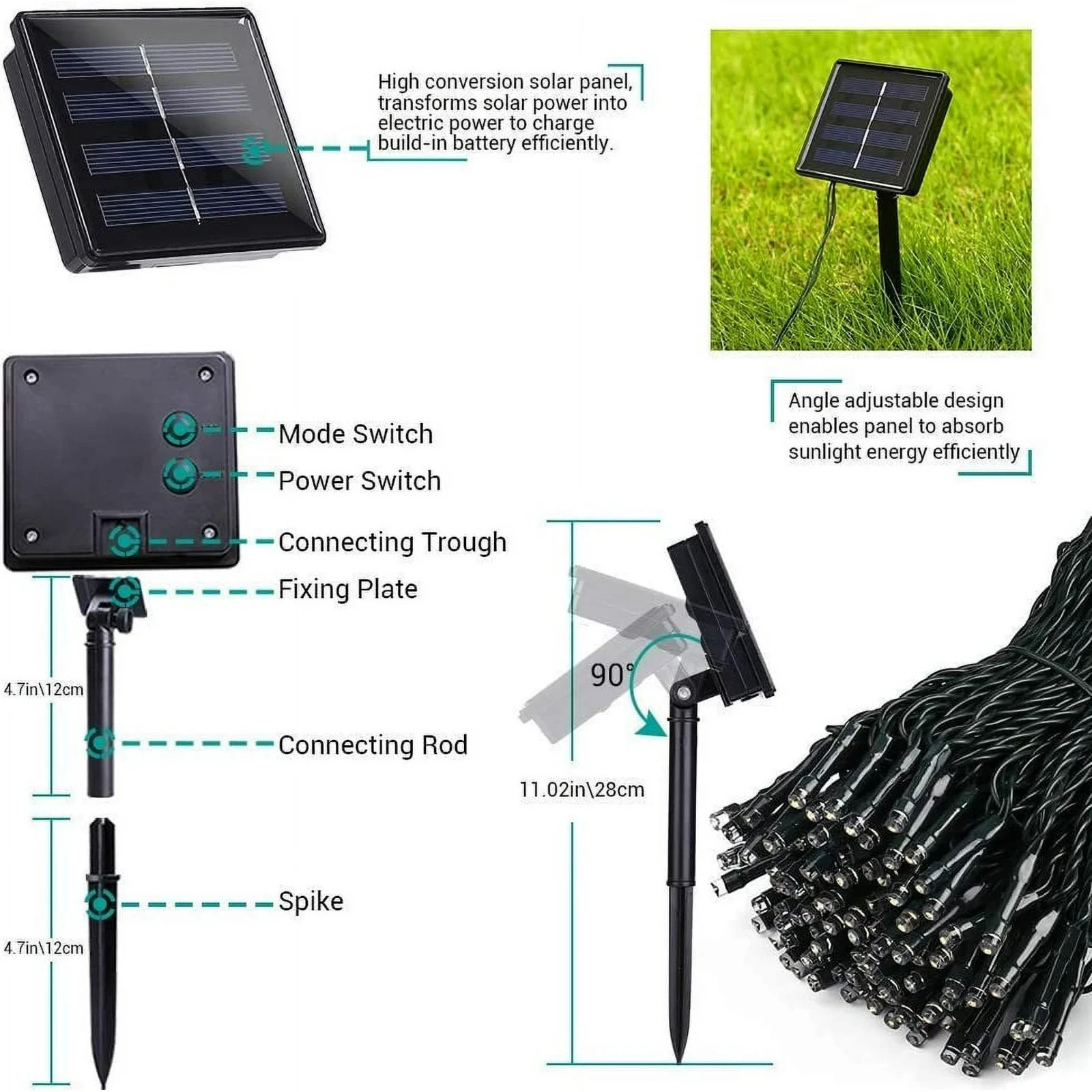 8 mode 200 LED Solar Christmas Lights - White, Waterproof Outdoor String Lights gallery