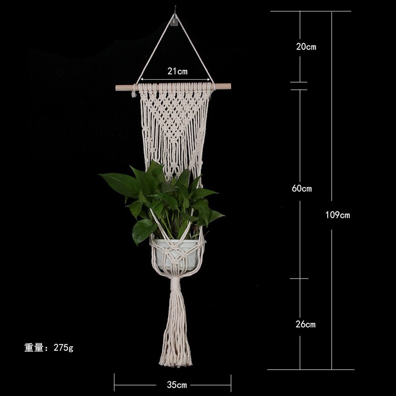 Flower Pot Macrame Wall Hanging Handmade Rope Woven Tapestry Boho Hanger Basket gallery
