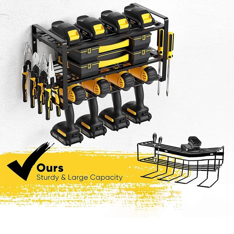 3Tiers Wall Mount Electric Drill Tool Storage Rack Power Tool Organizer w/4 Slot gallery