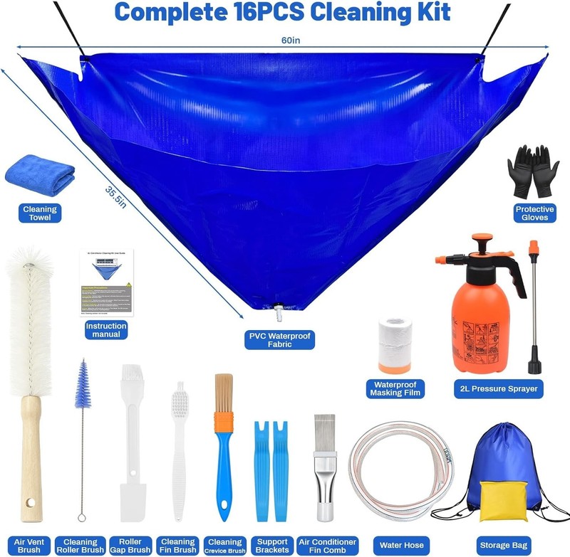 16PCS Mini Split Cleaning Kit - with 2L Pressure Sprayer, Water-Resistant PVC... gallery