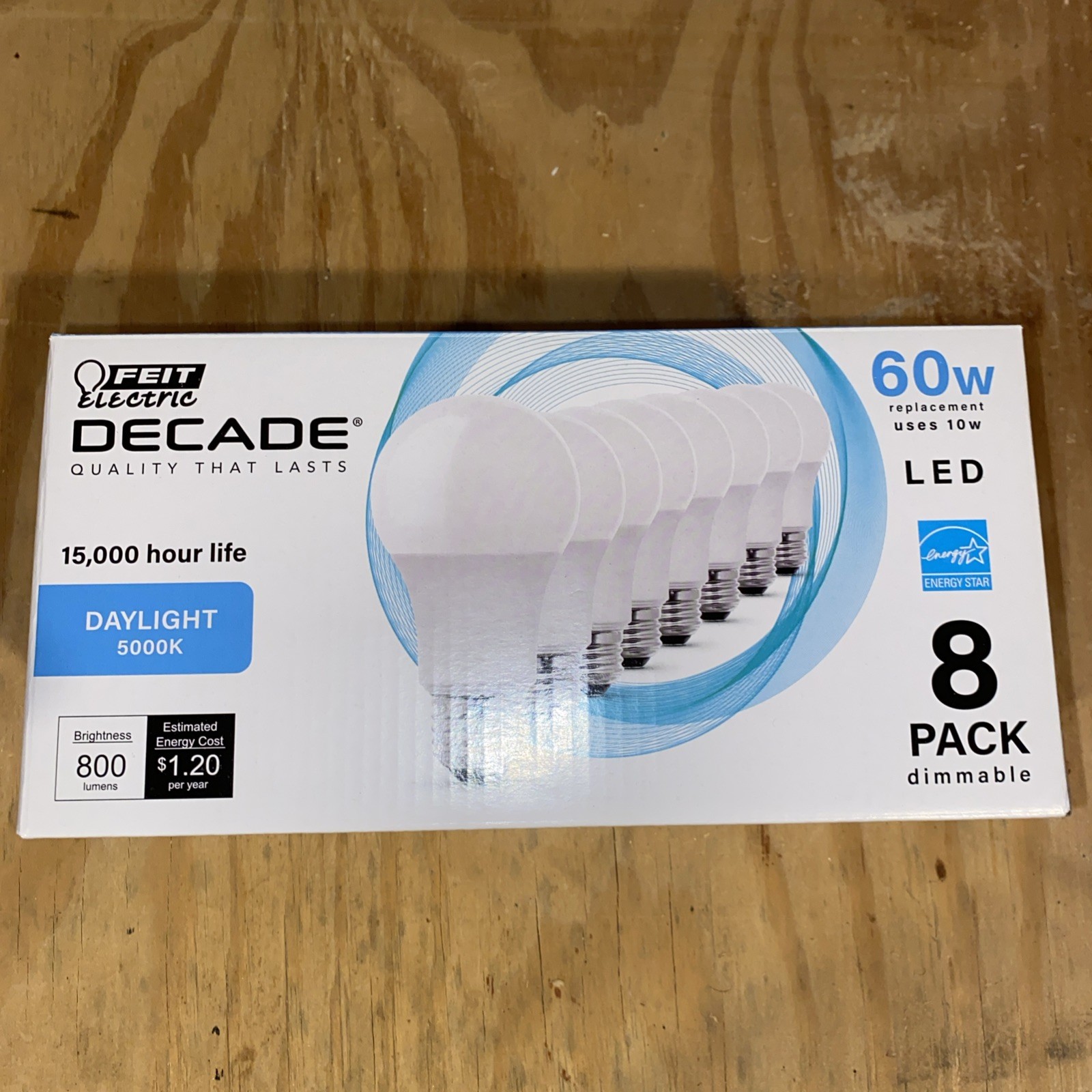 Feit LED Light Bulbs A19 Daylight 5000K White 800 Lumens 60W Replacement 8 pack gallery