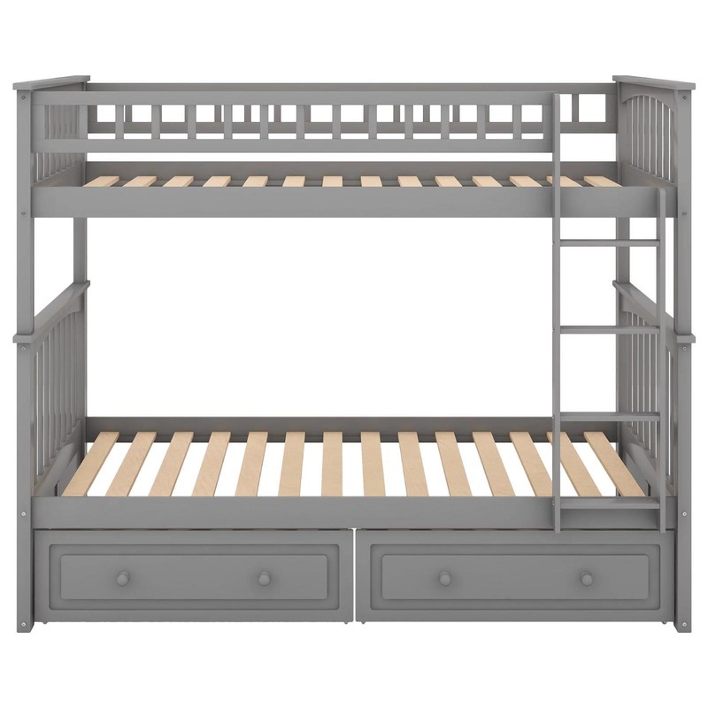 Classic Convertible Twin-Over-Twin Solid Wood Bunk Bed 2 Storage Drawers Ladder gallery