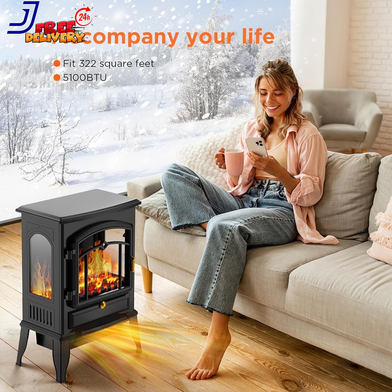 Compact Electric Fireplace Stove with Thermostat & 3D Flame 1000W/1500W NEW gallery