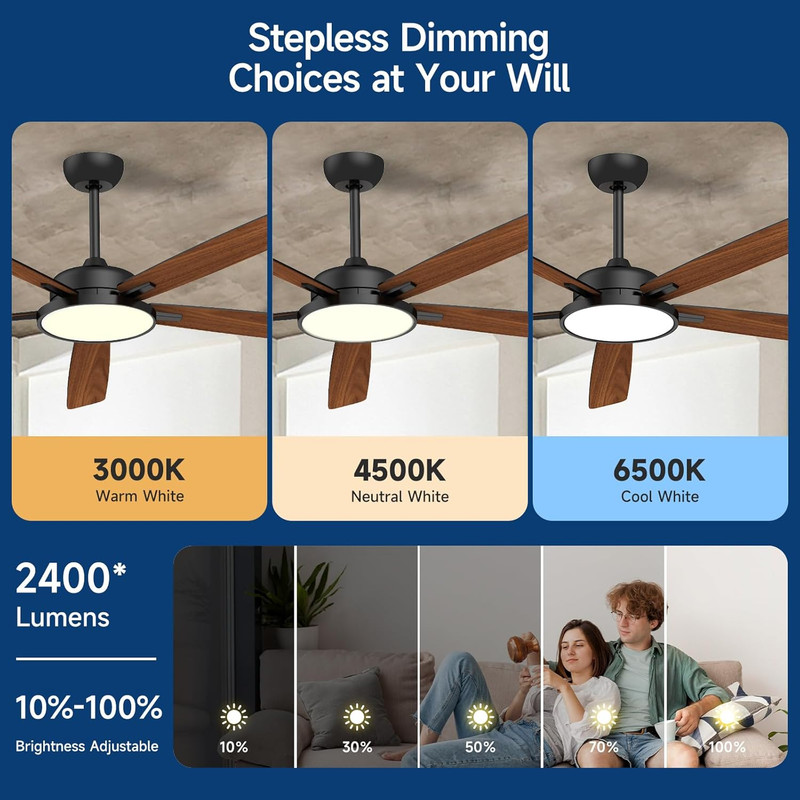 Smart 62" Ceiling Fan with Lights, Remote & App Control, Alexa Compatible gallery