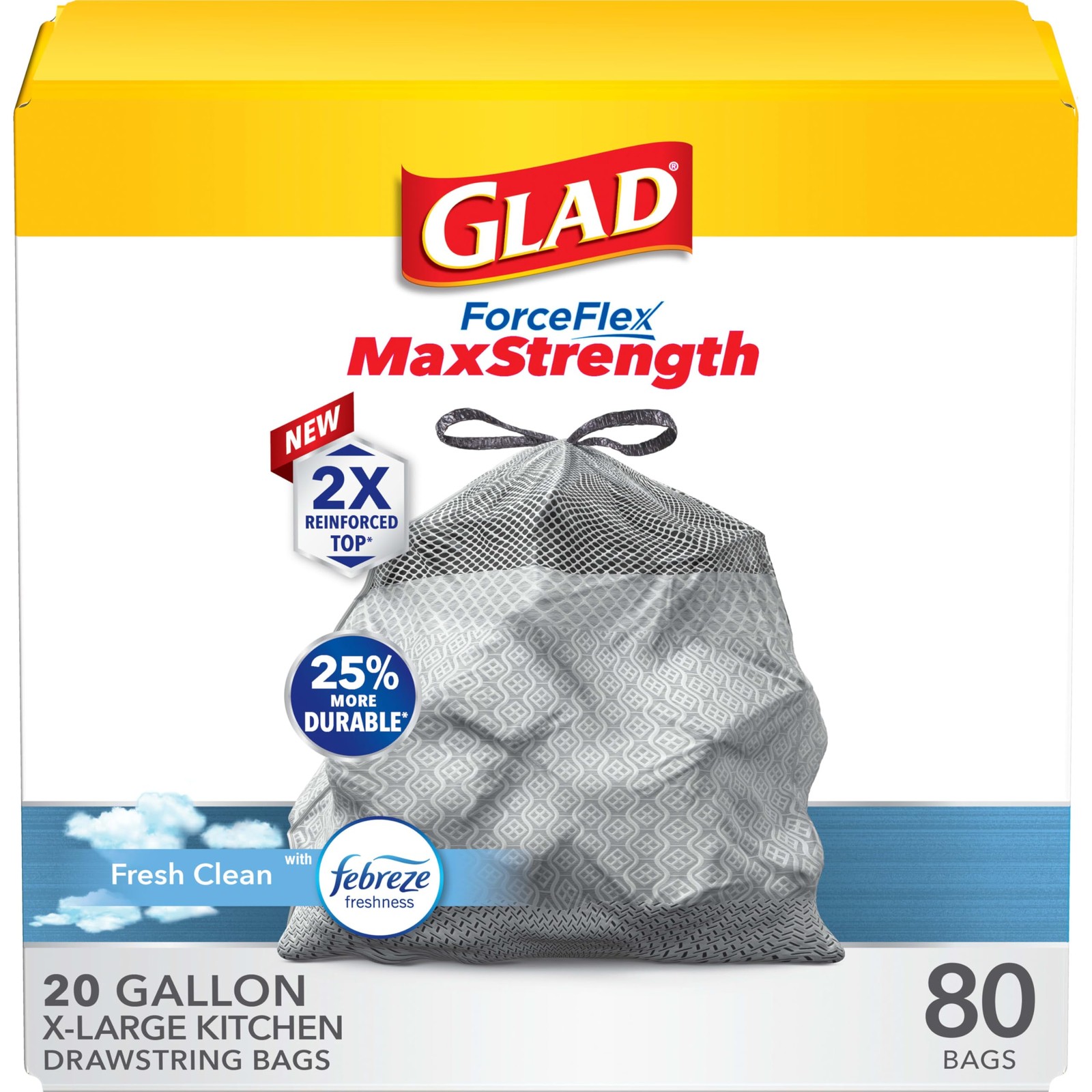 Glad ForceFlex MaxStrength Kitchen Drawstring Trash Bags, 20 Gal, 80 Ct, gallery