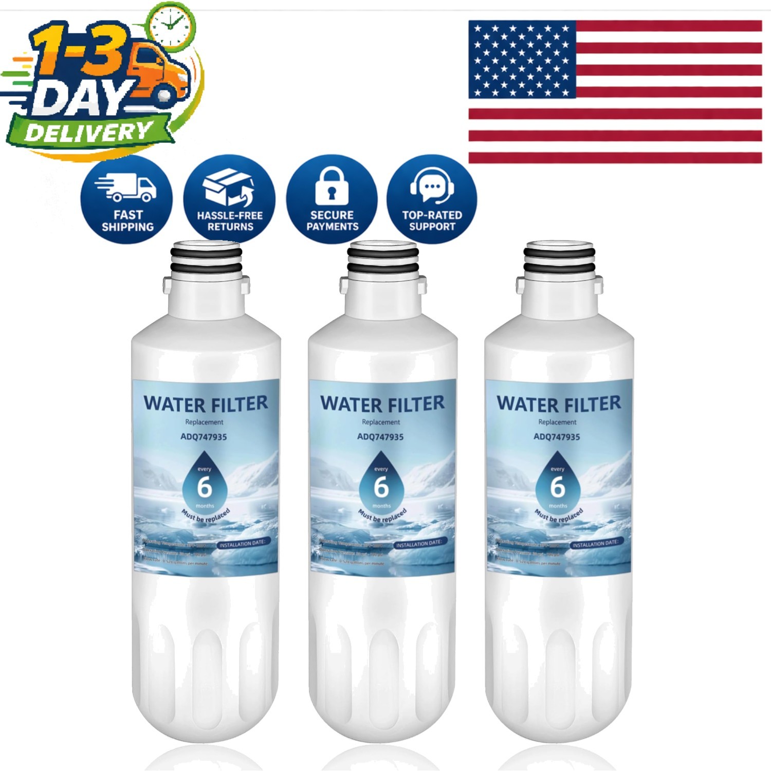 LT1000P 3-Pack Water Filter Set—Removes 99% Chlorine & Heavy Metals for LG ThinQ gallery