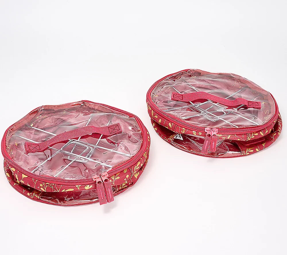 Periea Set of 2 Small Rounds Storage Container with Carrying Handles Red Berry gallery