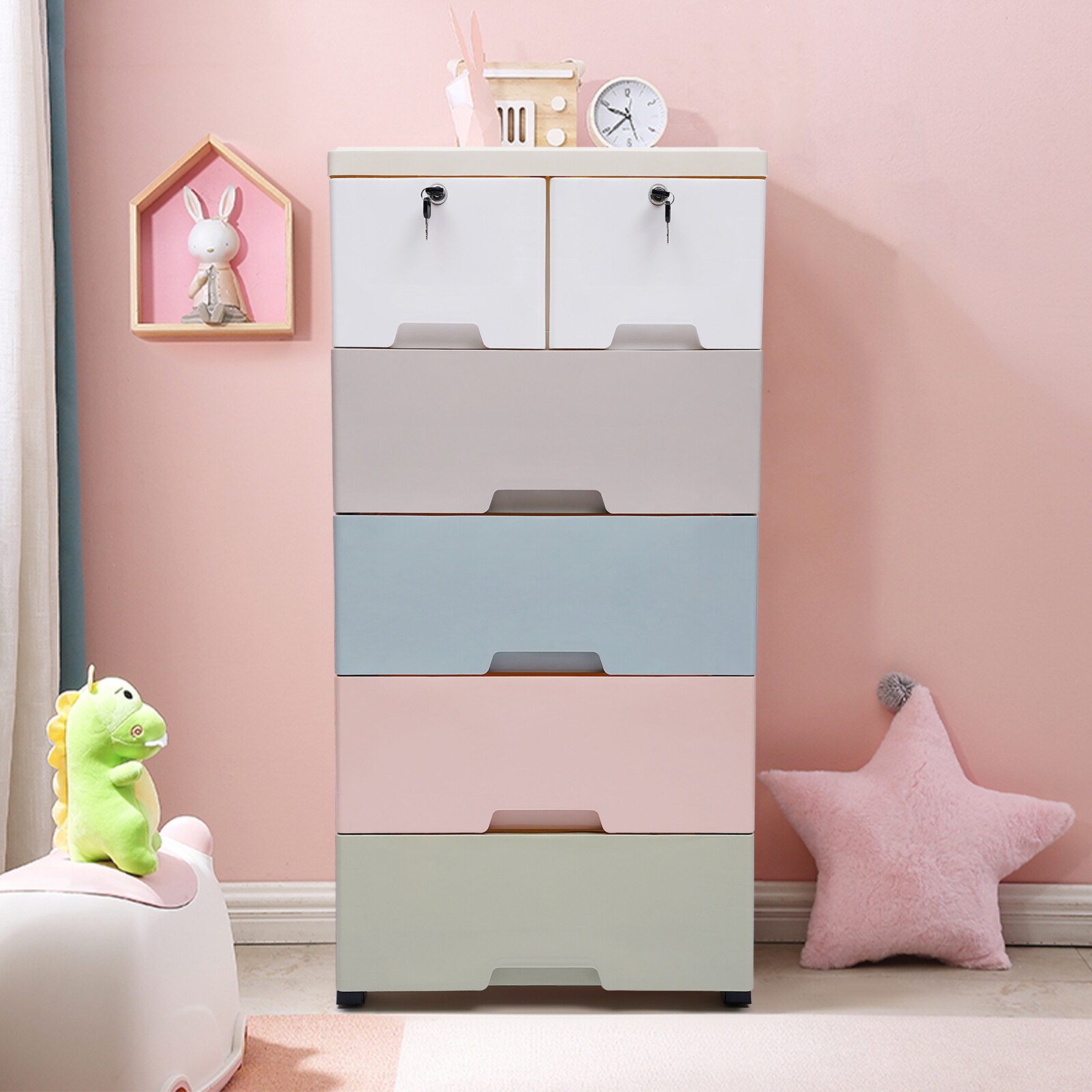 5 Layers Drawer Doll Clothes Storage Cabinet Plastic With Locker Bedroom Armoire gallery