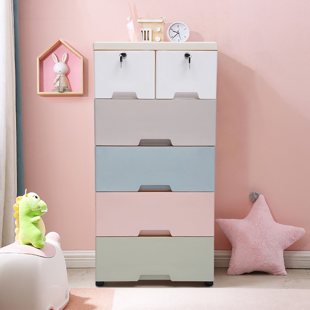 5 Layers Drawer Doll Clothes Storage Cabinet Plastic With Locker Bedroom Armoire