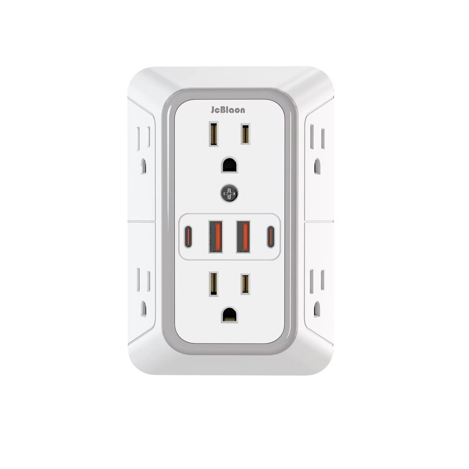 6 Outlet Extender Surge Protector Multi Plug Wall Adapter USB Charger Ports with gallery