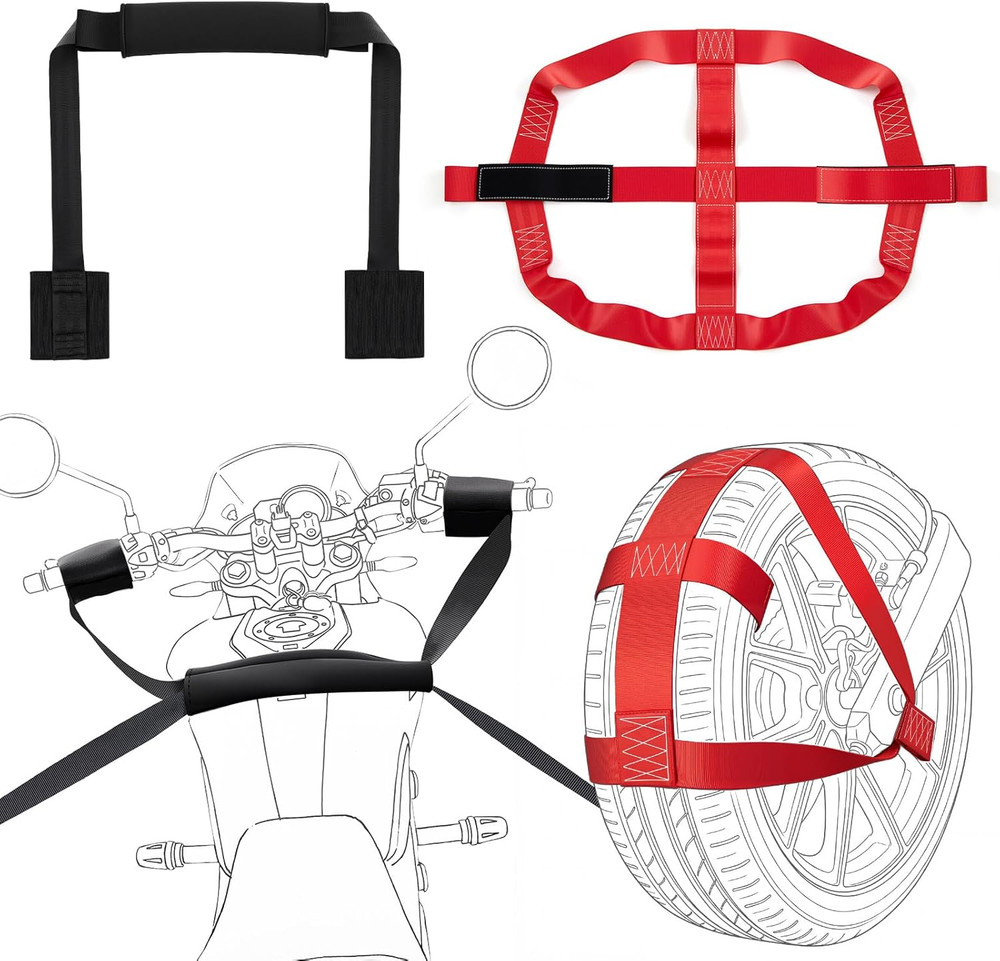 Universal Motorcycle Transport Tie down Straps Set Include Handlebar Straps for