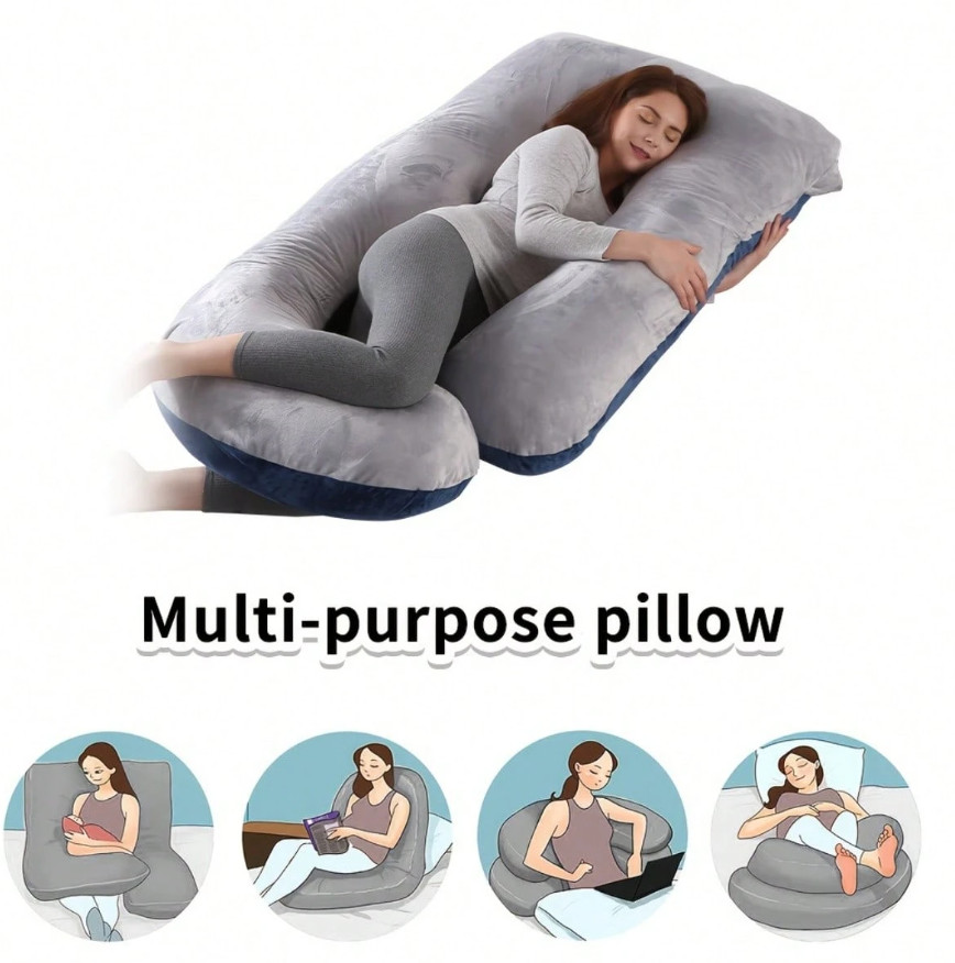 1pc 60-Inch J-Shaped Maternity Pillow – Full Body Support Pregnancy Sleep - NEW gallery