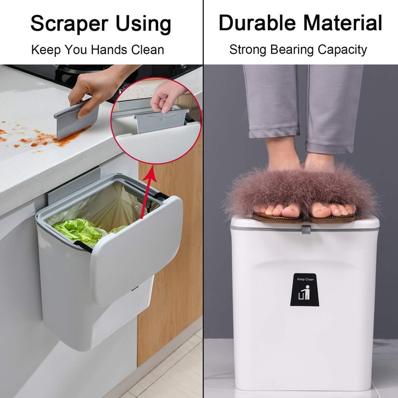 Kitchen Compost Bin 2.4 Gallon Odorless Hanging Trash Can with Lid gallery