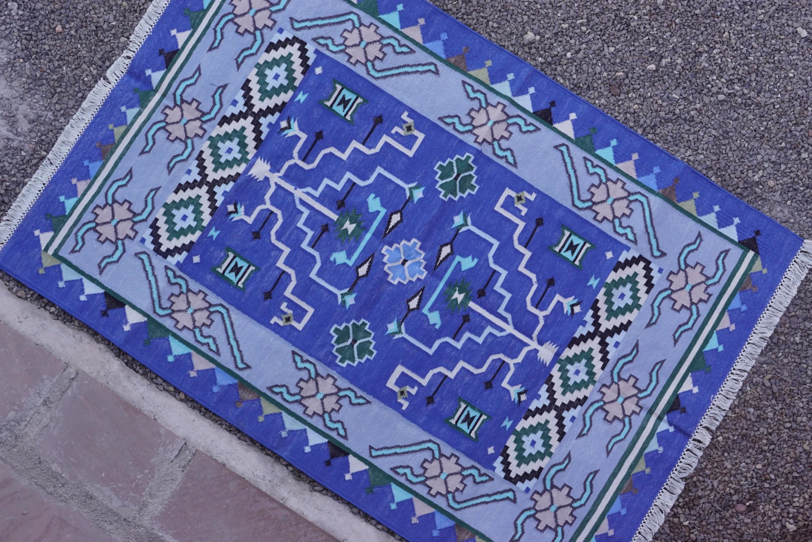 Rugmoda Cotton Blue Tribal Geometric 4x6 Area Rug for Bedroom Living Room gallery
