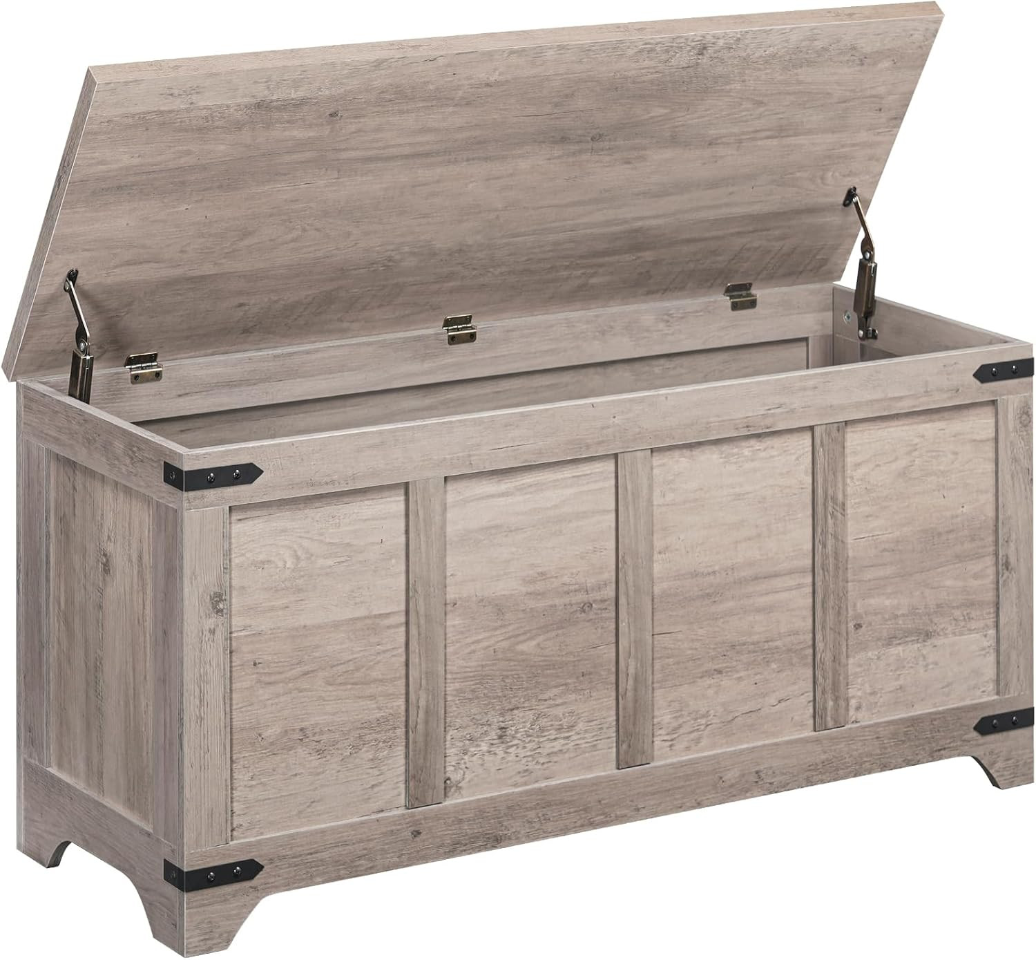 Storage Chest, 47.2" Storage Trunk with 2 Safety Hinges, Wooden Toy Chest, Entry gallery
