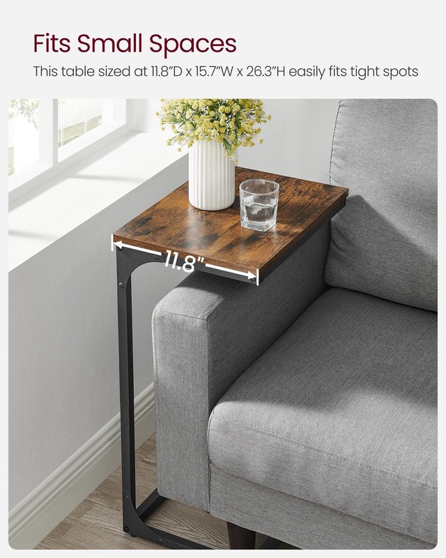 Rustic Brown Black C-Shaped End Table Small Side Table for Sofa Couch gallery