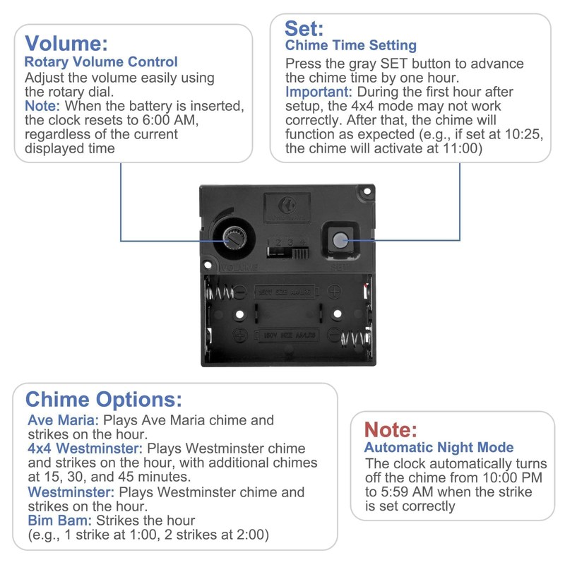 EEEKit Chiming Clock Mechanism Replacement, Battery Motors with Chime Black gallery