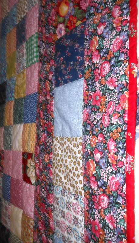 Handmade Quilt Patchwork Reversible Throw Lap Blanket 44” x 25” Fleece Back gallery