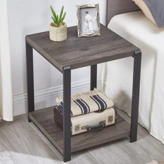 End Table with Storage Shelf,Vintage Side for Living Room,Rustic Grey