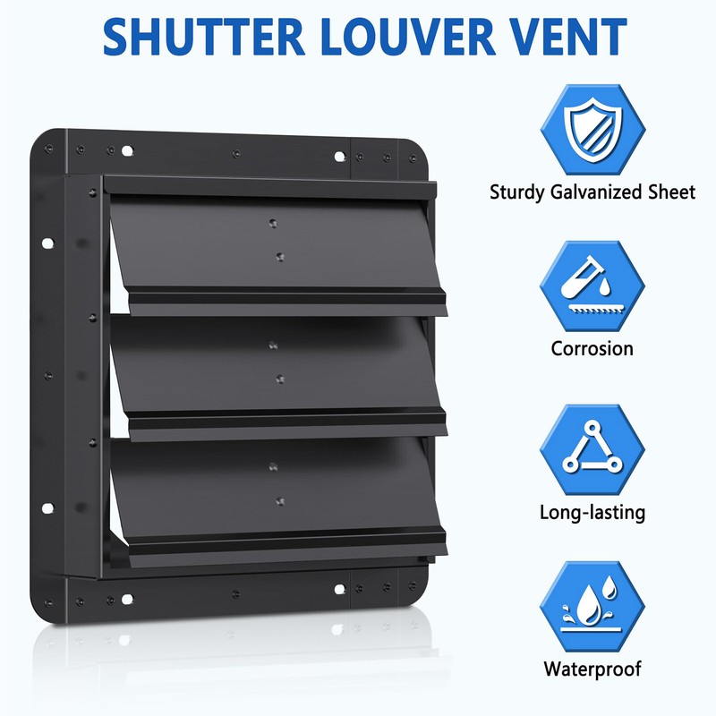 Shutter Louver Vent Automatic 10"12"14"16" 20" 24" Galvanized Sheet No Fan Blade gallery