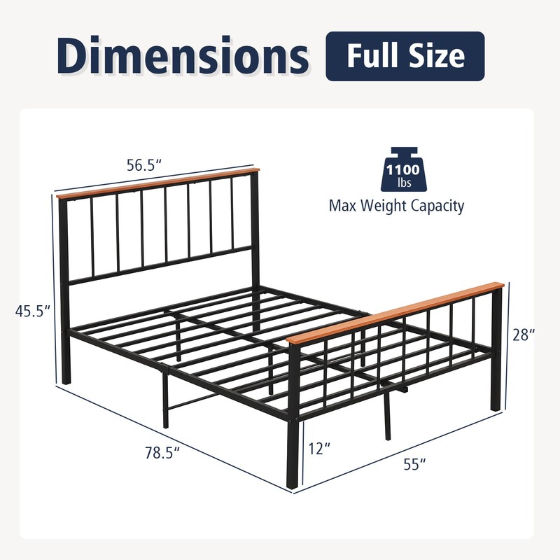 Full Size Metal Platform Bed Frame Mattress Foundation with Headboard Industrial gallery