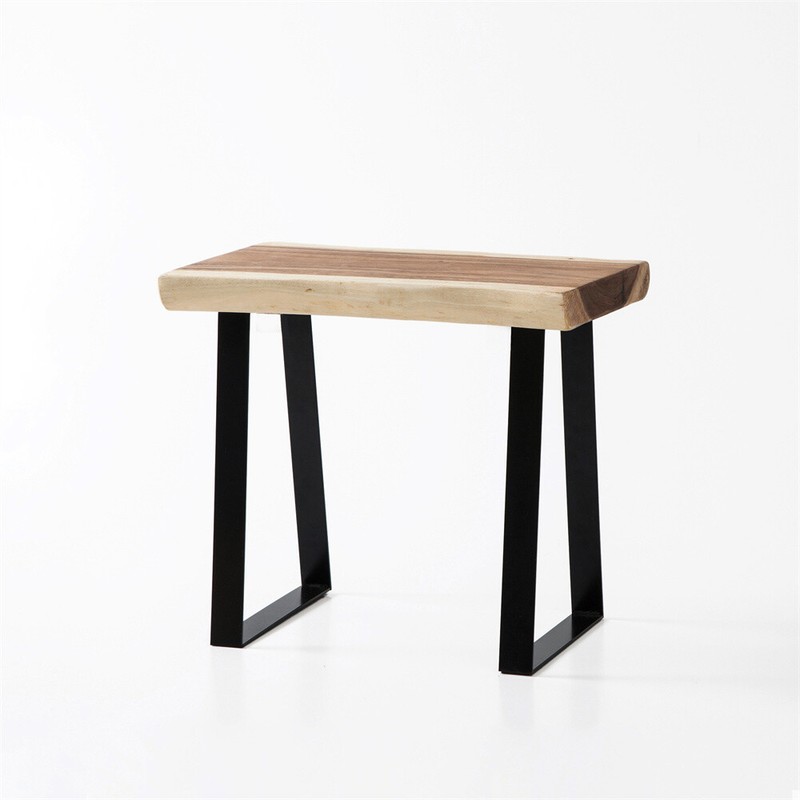 Natural Solid Wood Rectangle Bench Coffee Side Table with Metal Legs Rustic gallery