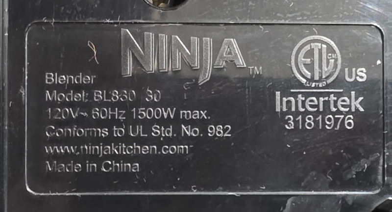 NINJA Ultima Blender Motor Base Black Model BL830 30 1500W - Tested-Works Well gallery
