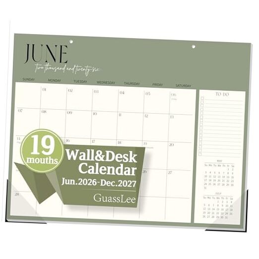 Desk Calendar 2026-2027(Jun. 2026 - Dec. 2027), 19 14"x11" Jun Green 19month gallery