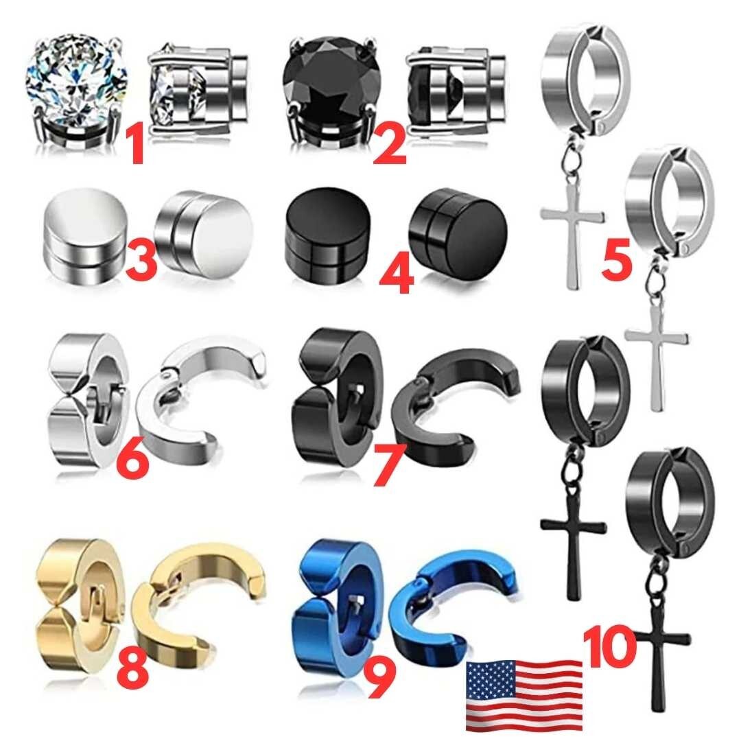 PAIR Stainless Steel Clip On Non-Piercing Fake Hoop Earrings for Women Men Ear gallery