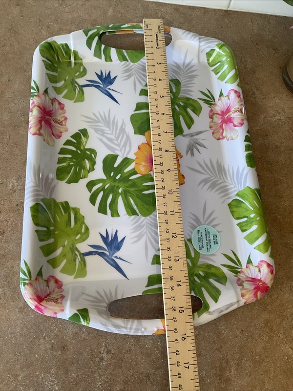 Rectangular Serving Trays w/Handles Hibiscus Palm Trees Lot 2 gallery