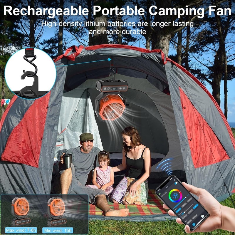 Smart Rechargeable Rotating Misting Camping Fan with RGB LED Light gallery